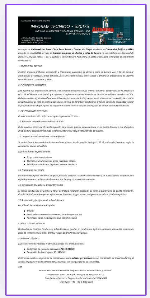 Technical maintenance report